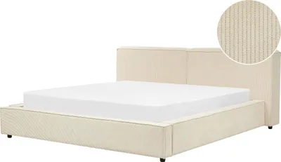Produktbild von BELIANI Wasserbett Beige Cord mit Zubehör Matratze 180x200 cm Hohes Gestepptes Kopfteil Retro Design Doppelbett Ehebett Schlafzimmer Ausstattung Möbel