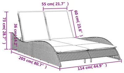 Productafbeelding van vidaXL Zonnebed met kussens, lichtgrijs, 114x205x73 cm, polyrotan