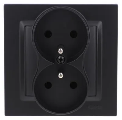 Obrázok produktu pre Simon 10, dvojitá zásuvka s uzemňovacím kontaktom, monoblok, 16 A, 250 V, kompletné skrutkové svorky, matná čierna, model CGZ2/49