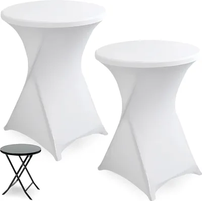 Produktbild von Elastische Statafelhüllen 2 Stück - Stretch Tischdecke 80 x 110 cm - Waschbar - Elastische Tischdecken für Stehtische runde Tische - Hochzeit Geburtstagsfeier - Weiß