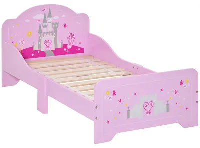 Image de Lit Enfant 140 x 70 cm - lit d'enfant Design Princesse Motif chateau - sommier š€ Lattes Inclus - MDF Contre-plaqušŠ Rose