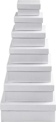 Produktbild von Creativ Company quadratische Boxen, H: 4,5+5+5,5+6+6,5+7+7,5 cm, Maße 9+11+13+15+17+19+21 cm, weiß, 7 Stück 1 Set