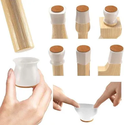 Obrázek produktu pro Ochranné krytky na nohy židlí, silikonové, bílé, kulaté a hranaté