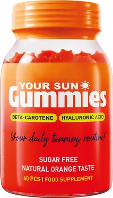 Zdjęcie produktu dla Your Sun Gummies żelki na opalanie beta karoten witamina E 60 szt suplement na opaleniznę skóra włosy paznokcie