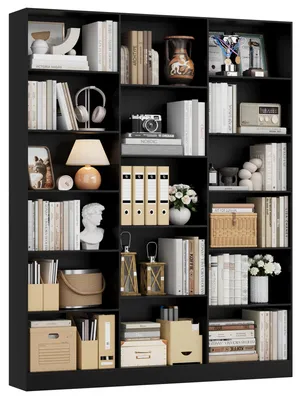 Immagine prodotto di Libreria - Modello a colonna - 17 scomparti - 6 ripiani - Legno - Soggiorno e ufficio - 149x23,5x188 cm - Nero