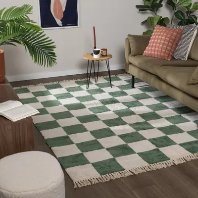 Image de Volero - Tapis à damier - Blox Franges Vert - 230x330 cm