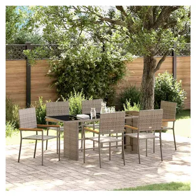 Produktbild von Garten Essgruppe 7-teilig Grau 190 x 80 x 75 cm Poly-Rattan, Gartenmöbel Essgruppe Tisch für Terrasse und Garten
