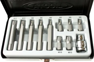Produktbild von Bit Satz, Vielzahn, Spline, S2 Stahl, M5-M12, 3/8 Zoll, mit Halter