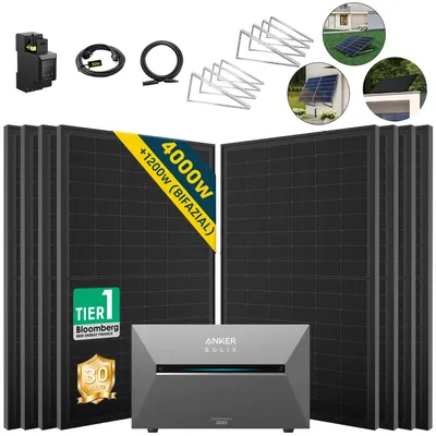 Produktbild von ALLDREI  Balkonkraftwerke  mit Speicher Anker Solix Solarbank 3 E2700 Pro,Komplettset mit 8x500W Bifazialer Solarpanel & Smarten Zähler