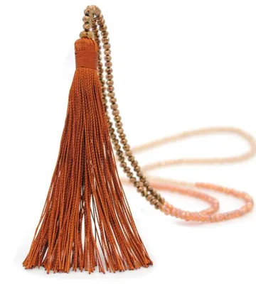 Produktbild von Perlenkette Damen, vintage braun, lange Halskette mit Quaste, Modeschmuck für den Alltag