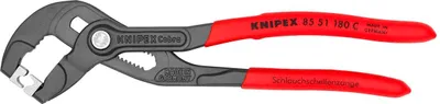 Produktbild von KNIPEX 85 51 180 C SB Schlauchschellenzange für Click-Schellen mit rutschhemmendem Kunststoff überzogen grau atramentiert 180 mm (SB-Karte/Blister)