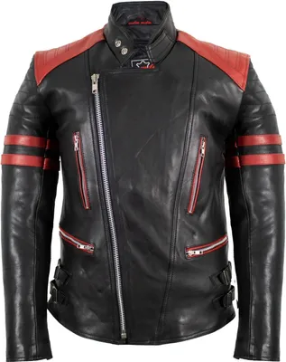 Produktbild von Retro Motorrad Lederjacke 80´s oldschool in schwarz / rot Protektoren Rocker (M)