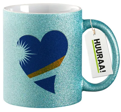 Produktbild von Huuraa Glitzertasse Marshallinseln Flagge Herz 330ml Blau Keramik Kaffeebecher Geschenkidee