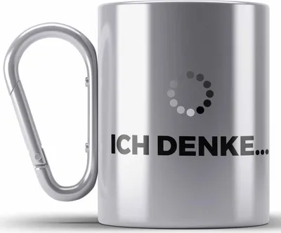 Produktbild von Trendation - Lustige Edelstahl Tasse Karabiner mit Spruch Ich Denke Karabiner Edelstahl Tasse Karabiner Edelstahl mit Spürchen Büro Arbeit Kollege Geschenk (Silber)
