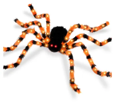 Produktbild von Halloween Deko, 150 cm große Riesenspinne, gruselige Kunst Spinne mit rot Augen für Partys, Innen- und Außendekoration, schwarz orange