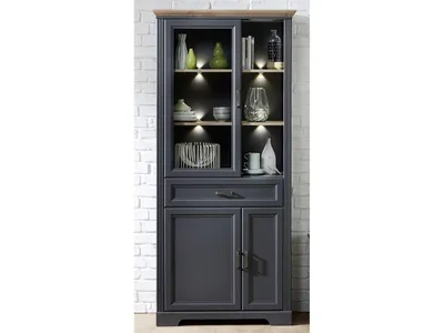 Produktbild von Vitrine Standvitrine Vitrinenschrank Holzvitrine Wohnzimmerschrank "Jillana I" Graphit / Artisan Eiche