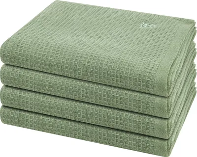 Produktbild von Ross Pique 4 X Handtuch im Set Piqué Frottier aus Baumwolle 520 g/m², Saugstark weich pflegeleicht trocknergeeignet, Gewebte Bordüre mit gesticktem Emblem