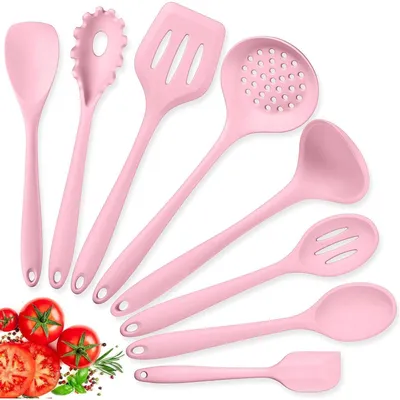 Produktbild von Küchenhelfer Set 8-teilig Silikon Kochbesteck Hitzebeständig Rosa