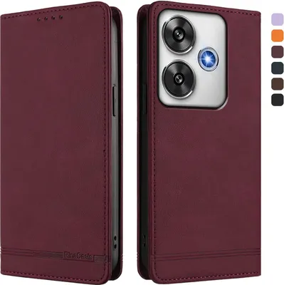 Produktbild von Hülle für Xiaomi Poco F6, Retro Kunstleder Ständer Klapphülle mit Kartenfächer und Magnetische Rot