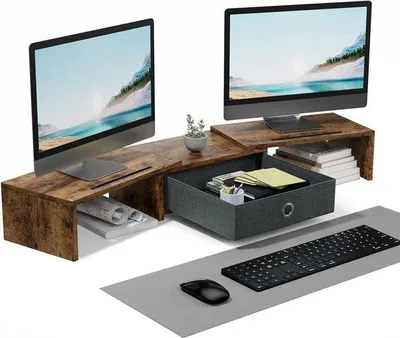 Immagine prodotto di Supporto in legno per due monitor – Organizer da ufficio