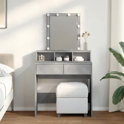 Produktbild von "2026 Promotion" Schminktisch mit LED-Beleuchtung Betongrau 80x41x144,5 cm - Schminktische CC30565