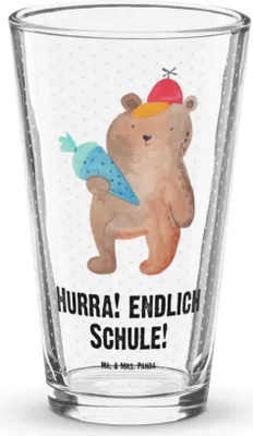 Produktbild von Mr. & Mrs. Panda Glas Bär Schultüte - Transparent - Geschenk, Erster Schultag, Tumbler, Schulbeginn, Wasserglas, Trinkglas, Grundschule, Schulanfang, Einschulung, Teddy