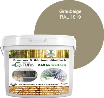 Produktbild von 2 Liter + Anlauger - Contura Küchenmöbellack RAL Möbellack SEIDENMATT SET Möbelfarbe Holzlack Buntlack Küchenlack - RAL 1019 Graubeige