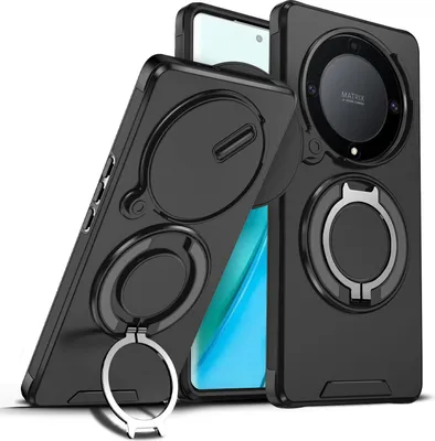 Produktbild von Handyhülle für Honor X9A / Magic5 Lite Dual-Layer Stoßfest Militär Hülle mit Dia Kameraschutz und Magnetisch Ring Ständer Schwarz