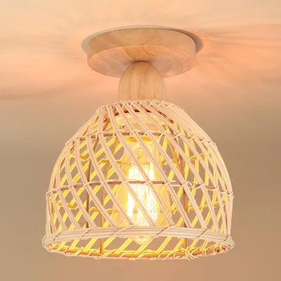 Retro Deckenleuchte Bambus Holz E27 Käfig-Design 20 cm