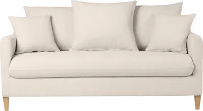 Produktbild von Miliboo - Skandinavisches Schlafsofa aus beigem Stoff mit Samteffekt und hellem Holz 3-Sitzer LOUISE