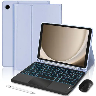 Image de Coque Clavier pour Samsung Galaxy Tab A11 Plus / A9 Plus, CuirPolyuréthaneLavande avec Clavier Rétroéclairé + Souris + Stylet