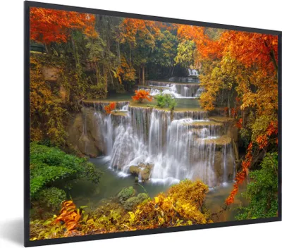 Produktbild von MuchoWow® Gerahmtes Poster Bäume - Wasserfall - Herbst 40x30 cm - Poster mit Schwarzem Bilderrahmen Wandposter Rahmen Foto Bilder - Kunstposter - Wanddekorationen