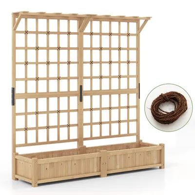 Produktbild von Pflanzkasten aus Holz mit Rankgitter und Dach für Kletterpflanzen
