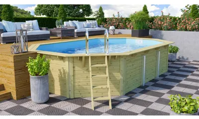 Produktbild von Trend Holzpool Set Achteck 610x400 blaue Innenhülle 0,8mm  : 610x400cm : blau
