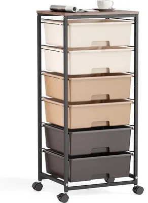 Image de KINGRACK : Chariot de rangement sur roulettes avec 6 grandes tiroirs et étagères – Chariot de rangement avec tiroirs