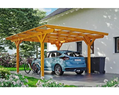 Produktbild von Einzelcarport SKAN HOLZ Odenwald inkl. Pfostenanker 428 x 541 cm eiche hell