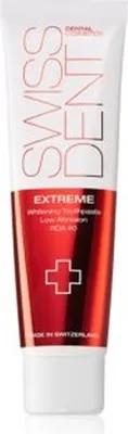 A tube of Swissdent Extreme Whitening Toothpaste.