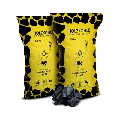 Produktbild von Neandertaler Feuer Holzkohle Grillkohle 5 kg Charcoal BBQ Kohle für Grill Smoker Kamin | Grillholzkohle aus Laubholz Buchenholzkohle | Restaurant