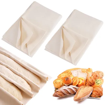 Produktbild von Leinentücher, 120 x 70 cm, Bäckerleinen-Teigtuch, Leinentuch zum Brotbacken, Bäckertuch, Teigtuch, natürliches Leinen-Backzubehör, zum Gären von Brotteig, Baguetteteig