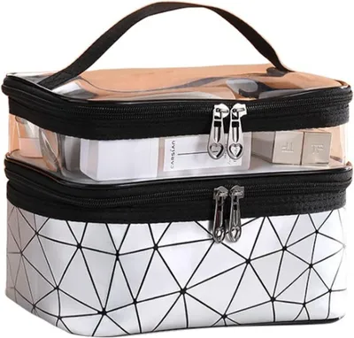 Produktbild von Kosmetiktasche, doppellagige Kulturbeutel, wasserdichte Reise-Kosmetiktasche mit Reißverschluss, große Tasche, für Damen und Herren (weiß)