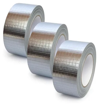 Produktbild von Alu Klebeband Pack 3 Rollen Aluminiumband 50mm x 45m Aluminium netzverstärkt hitzebeständig für Rohrisolierung Lüftungs- und Klimaanlagen Metallisches