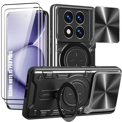 Image de Coque + 2 Verres Trempés pour Xiaomi Redmi Note 15 Pro Plus 5G, avec Protection Caméra - Noir