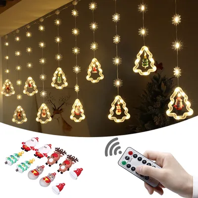 Produktbild von 3M vánoční dekorace LED světelný závěs, okenní závěsný světelný řetěz s 8 režimy a časovačem světel pro vnitřní venkovní zahradní balkonovou párty vánoční dekorace, teplá bílá, na baterie