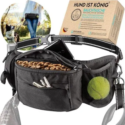 Immagine prodotto di Borsa per cani - leccornie e accessori per cani Borsa a vita con dispenser di sacchetti per la cacca e scomparto per il cellulare