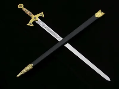 Image de Épée décorative des Templiers aspect doré avec fourreau – Objet de collection et décoration murale – 84 cm JT6136GU