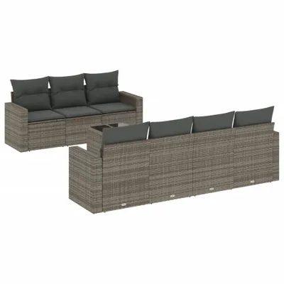 Image de vidaXL Ensemble de jardin canapé 8 pièces avec coussins Gris Poly rotin