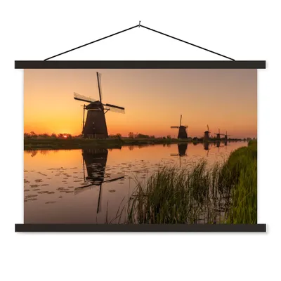 Produktbild von MuchoWow® Textilposter Mühle - Horizont - Holland 90x60 cm mit schwarzem Rahmen - Aufhängungssatz