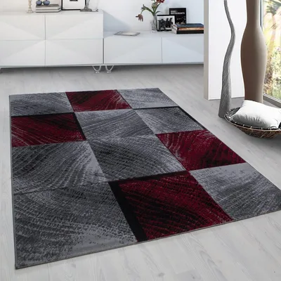 Produktbild von Kurzfloriger Teppich, kariert, rot, Wohnzimmerteppich, Jute-Rückseite 240 x 340 cm