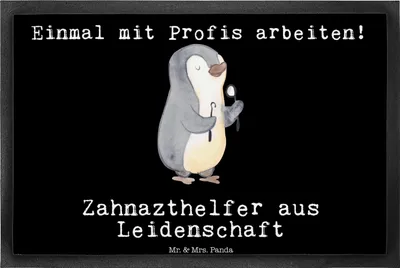 Produktbild von Mr. & Mrs. Panda Fußabstreifer Zahnarzthelfer Leidenschaft 40 x 60 cm - Schwarz - Geschenk, Fussmatte, Schmutzmatte, Schmutzfangmatte, Gummimatte, fußmatte, Bodenvorleger