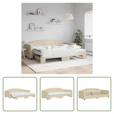 Produktbild von The Living Store Tagesbett Ausziehbar mit Matratzen Creme 90x200 cm Stoff